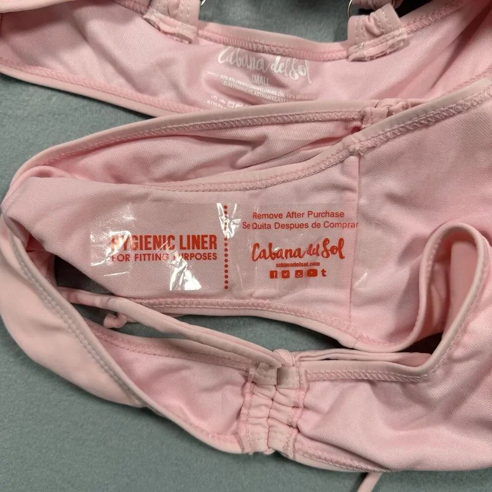 Cabana del Sol Pink Bikini Set Small NWT Ruched Tie Side Swimsuit NEW